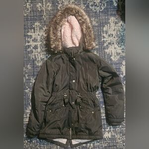 Olive GreenHooded Parka with Faux Fur Trim